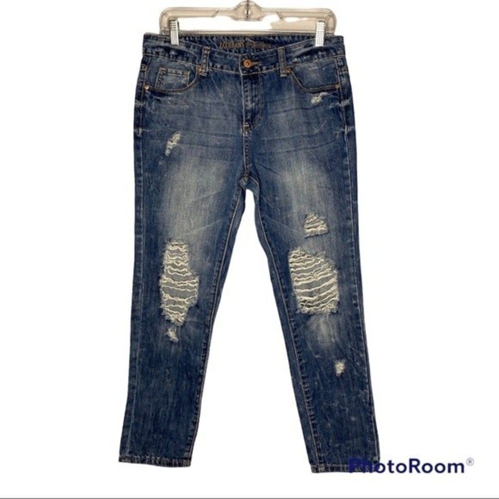 ZCO Jean Womens 9 Blue 10’’ Mid Rise Distressed Destroyed Denim Juniors Straight